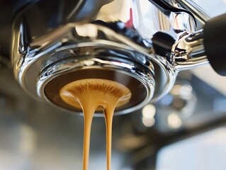 Close-up of espresso pouring from coffee machine - ai