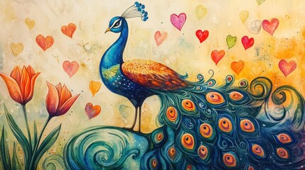 Peacock Love Watercolor Painting