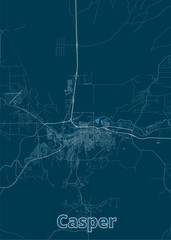 Casper, Wyoming, United States artistic blueprint map poster