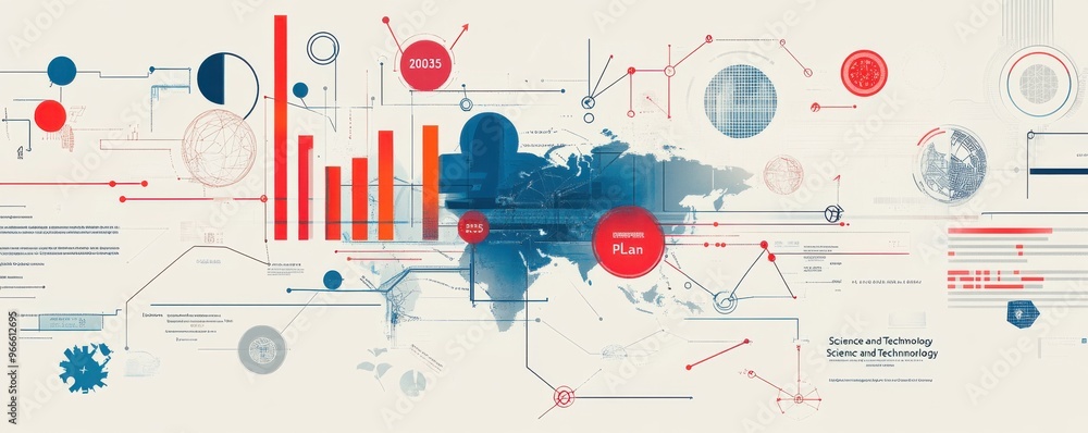 Aufkleber futuristic data visualization with global map and graphs for science and technology concepts in 2035