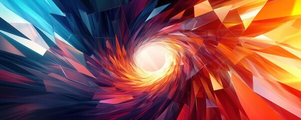 Obraz premium Abstract whirlwind of sharp geometric forms, vibrant hues blending into a swirling tornado of energy and light