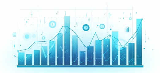 Flat Illustration of Financial Growth Charts and Graphs for Business Performance on a White Background, with Transparent Background and Light Blue-Green Color Scheme