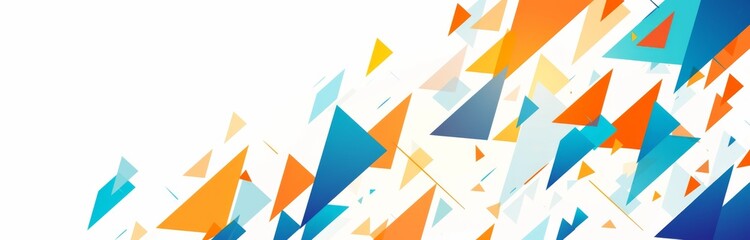 Colorful Triangles Falling from Top-Left Corner on White Background, Minimalist Vector Banner Design with Copy Space for Text