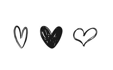 heart doodles, hand drawn heart icons. Love symbol, heart shape.