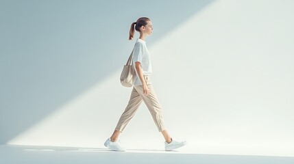 Creative Graphic Designer Walking in Profile View - Concept of Digital Creativity | High-Quality Full Body Photo on Isolated Background