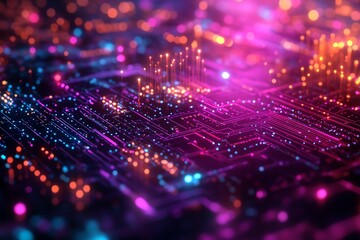 Fototapeta premium Colorful and vibrant abstract representation of a digital circuit board, highlighting the complexity and beauty of modern technology.