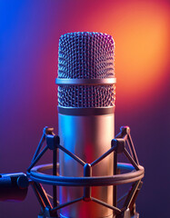 Vintage Microphone On Color Background