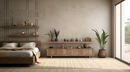 Minimalist Modern Bedroom Interior Design with Wooden Furniture and Natural Elements