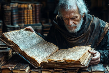 A linguist deciphering ancient scripts and languages, uncovering lost knowledge and cultural heritage. Concept of linguistic expertise and historical research.