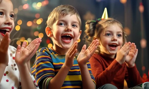 Kids enjoying a puppet show for National Puppetry Day, November 4th, creating and performing with puppets, hyperrealistic . Video