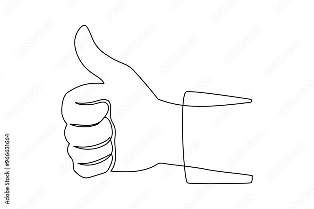 Aufkleber Thumb up in one continuous line drawing. Hand showing like and great sign in simple linear style. Finger up symbol in editable stroke. Doodle vector illustration