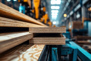 Close-up of Plywood Sheets on a Conveyor Belt in a Factory