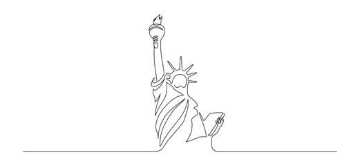 Continuous one line drawing of Liberty Statue. USA landmarks and New York city famous place in simple linear style. Editable stroke. Doodle vector illustration