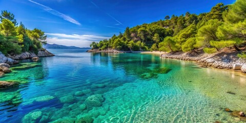 Fototapeta premium Beautiful bay with crystal clear waters and secluded beach on Solta island in Croatia, Gornja Krusica, bay, Solta island