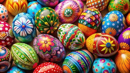 Obraz premium Colorful Easter eggs hand-painted with festive designs , Easter, holiday, celebration, decorations, spring, vibrant