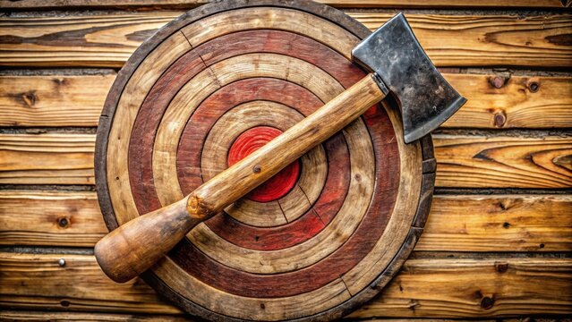 Axe throwing target with axe in center on bullseye, axe, target, bullseye, aim, accuracy, sport, competition, challenge