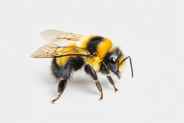 Bee yellow and black on white plain background, isolated , ai