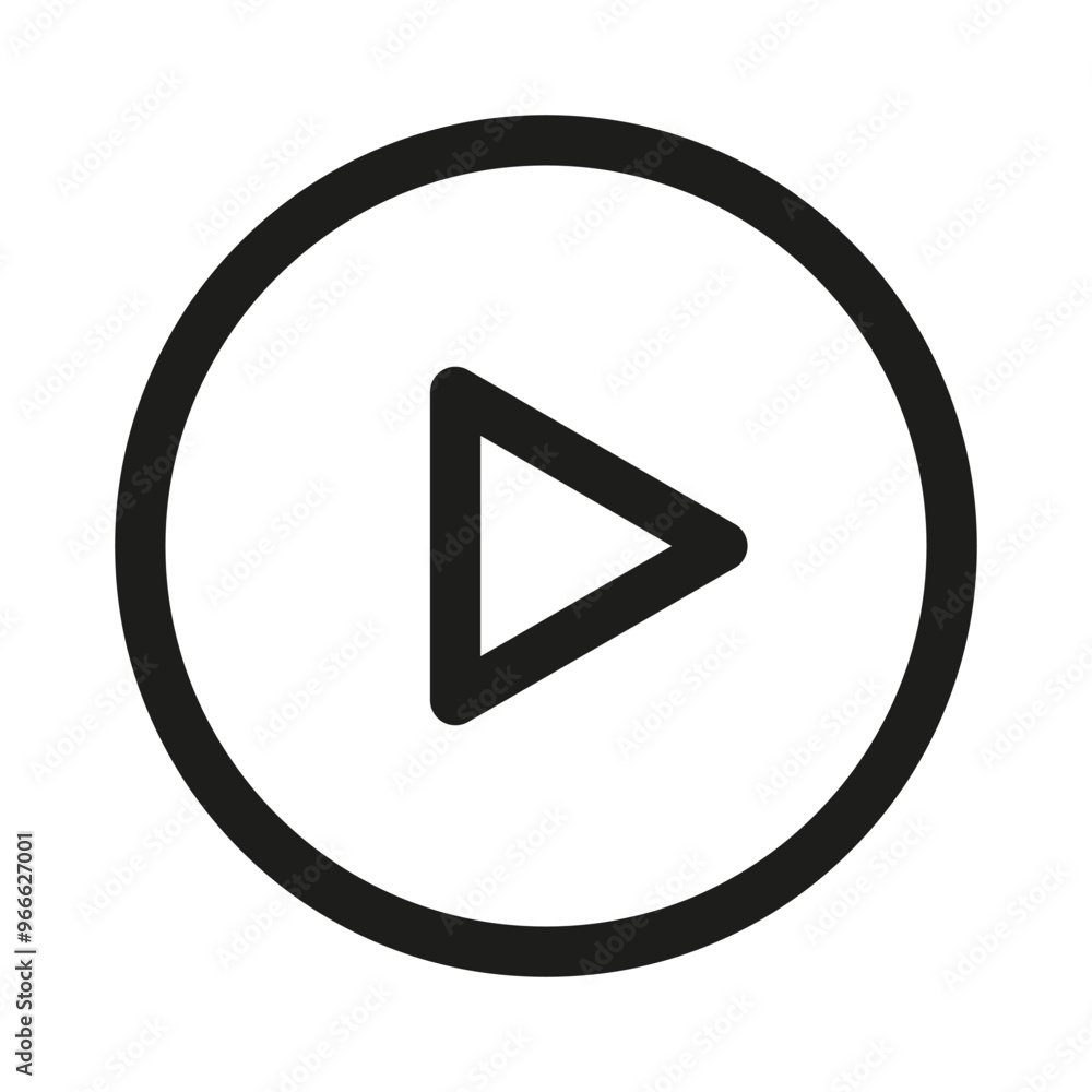 Poster play button icon. minimalist triangle symbol. circular outline. vector element.