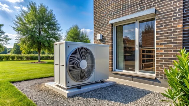Air source heat pump unit installed outdoors at home in the Netherlands