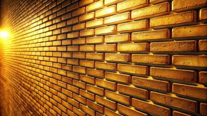 Retro style brick wall with deep perspective, abstract background in gold color with warm light , retro