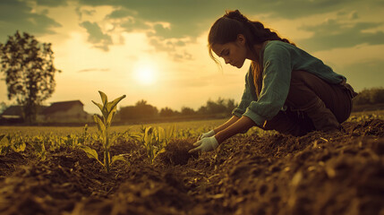 A powerful scene depicting a man planting seeds in a fertile field