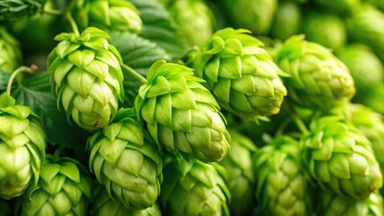 Fototapeta premium Close-up background of fresh green beer hops, beer, hops, green, close-up, background, craft, ingredient, brewing, agriculture, plant