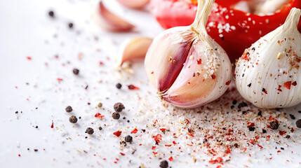 food photography garlic close-up detailed textures culinary ingredient vibrant colors natural beauty organic shapes aromatic appeal high-quality image culinary art intricate details visual clarity