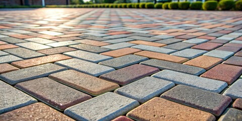A close-up photo of interlocking pavers in a patio setting, pavers, bricks, stones, outdoor, hardscape, landscaping