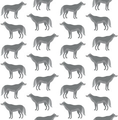 Vector seamless pattern of flat hand drawn wolf isolated on white background