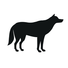 Vector flat hand drawn wolf silhouette isolated on white background