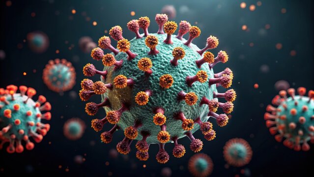 visualization of Poxvirus (monkey pox) flow with DNA inside on a dark background , virus, disease, infection
