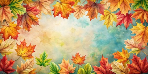 Fototapeta premium Background print of painted autumn leaves, perfect for autumn-themed designs, autumn, leaves, background, painted, print