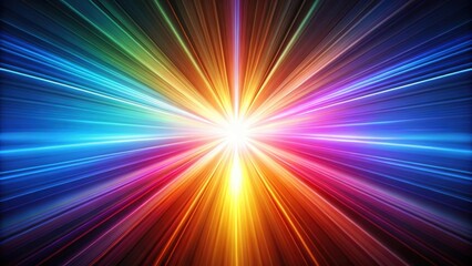 Abstract composition of colorful light rays converging towards a bright point on a smooth surface, light, colorful, abstract