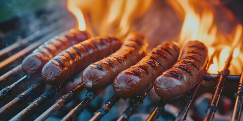 Unidentifiable Individual Grilling a Classic Australian BBQ Sausage Sizzle Sausages Cooking on a Barbecue