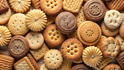 Obraz premium Assorted close up selection of tea biscuits , tea, biscuits, close up, assortment, variety, snack, sweet, treat, cookie