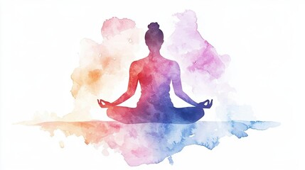 A serene watercolor illustration of a person meditating, embodying peace and mindfulness with vibrant colors.