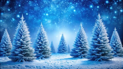 Fototapeta premium Blue holiday background with snow-covered Christmas trees, Christmas, winter, holiday, blue, background, snow, tree