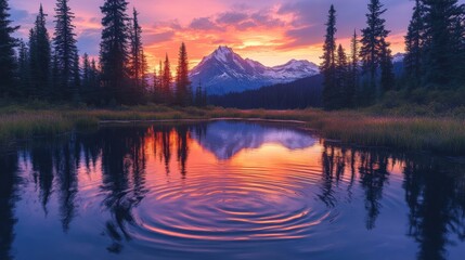 Sunset Reflection in a Mountain Lake