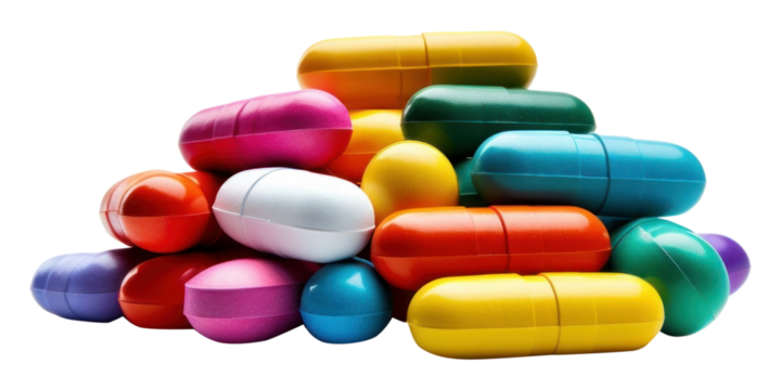 PNG Stacked colorful medicine tablets capsule pill white background.