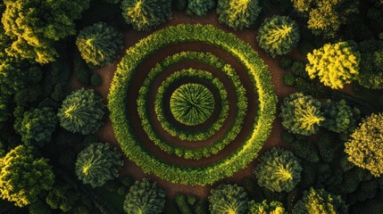 Aerial View of a Circular Garden Design