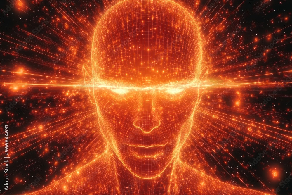 Poster neuromorphic neuroinflammation and brain model abstract glowing face with digital energy streams rep