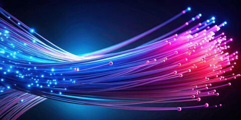 Vibrant blue and pink fiber optic cables creating dynamic visual effects, conveying speed, innovation