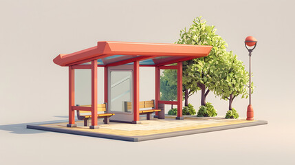 Bus Shelter isometric street 3D Cartoon