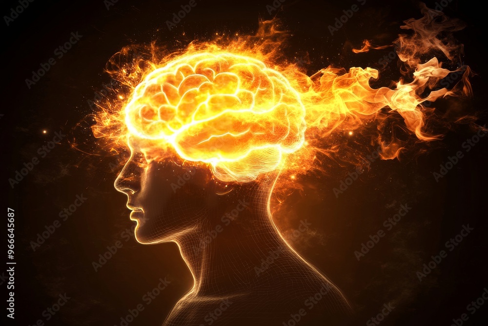 Poster neural oscillation cognitive neuroscience and neurotechnology fiery brain illustration visualizing t