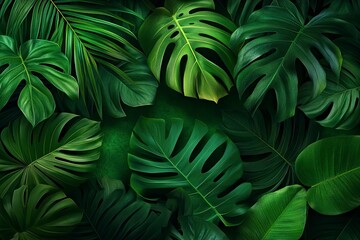Fototapeta premium Nature leaves, green tropical forest, backgound concept , ai