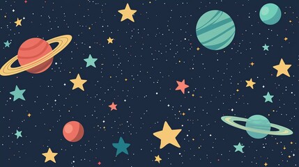 Vector space background. Cute flat style template with nice Stars in Outer space