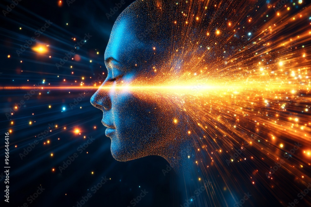Poster sensory processing neuroethology and cognitive ergonomics abstract human profile with glowing energy