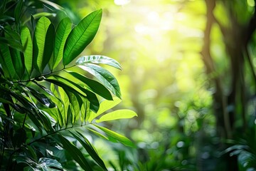 Obraz premium Nature leaves, green tropical forest, backgound concept , ai