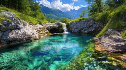 Crystal Clear Pool in a Mountain Valley