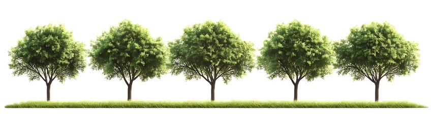 Fototapeta premium Green trees in the forest isolated on white background - Generative AI